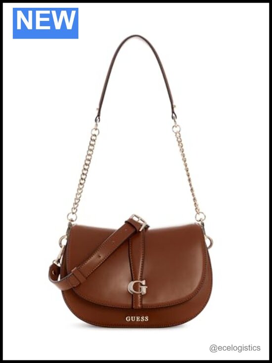 Handbags - GUESS Carrie Flap Shoulder Bag PU Leather Saddle Bag Magnetic Closure
